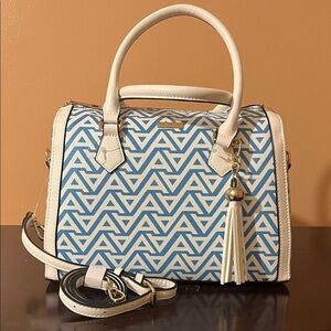 Aldo White & Light Blue Geometric Satchel with Tassel